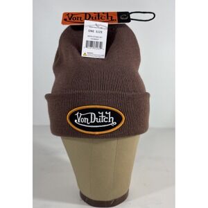 VON DUTCH Brown Knit BEANIE HAT with PATCH LOGO Y2K STREETWEAR 🔥🛹 New w/ tags